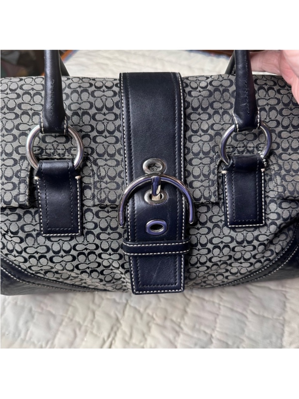 Coach Black and Gray Signature Jacquard Tote with Buckle Accent - Picture 5 of 11